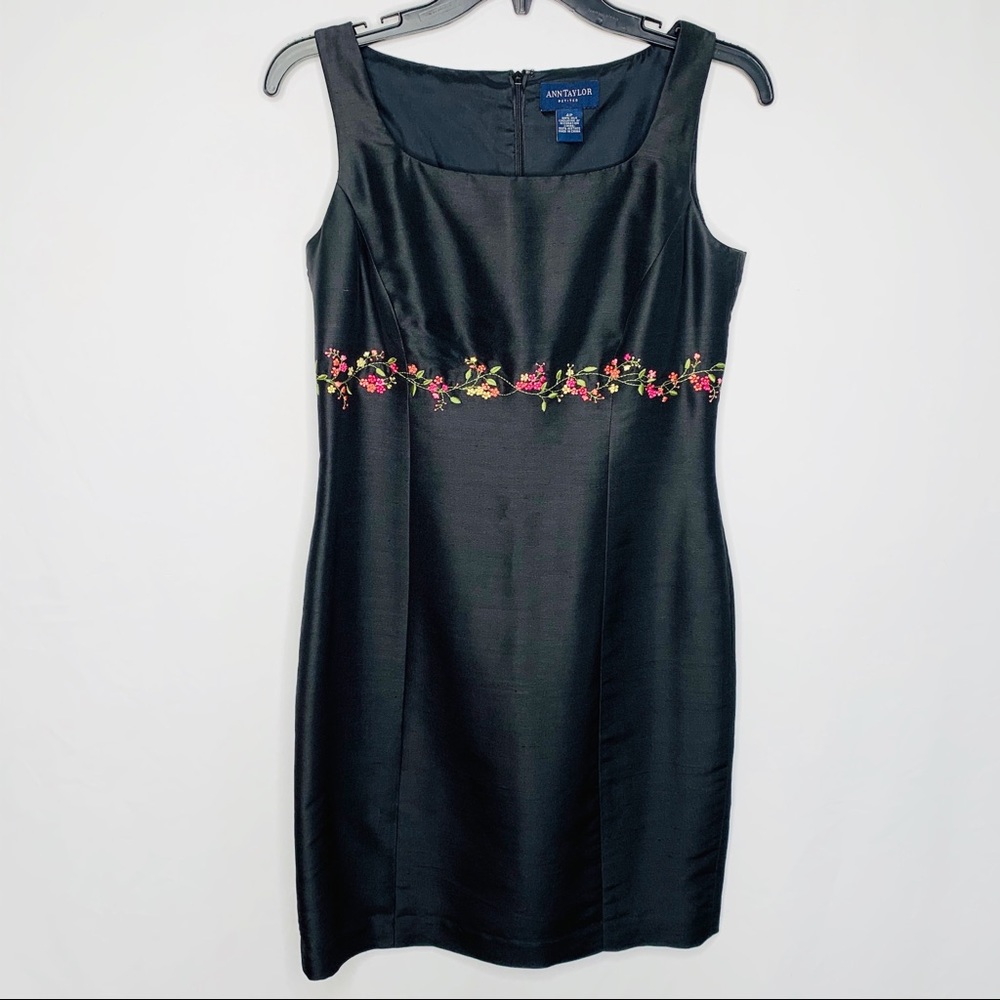 Ann Taylor Black Silk Sheath Dress 4P